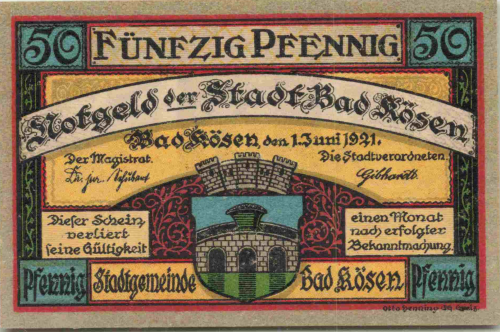 Bad Kösen emergency money note, 50 Pfennig, 1921, fraternity member