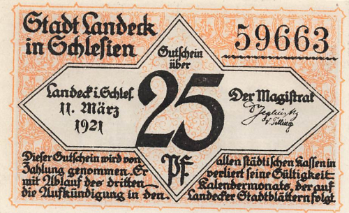 Bad Landeck Schlesien Notgeldschein Ladek-Zdroj 1921