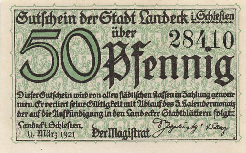 Bad Landeck Schlesien Notgeldschein Ladek-Zdroj 1921