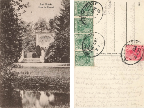 Bad Polzin Pomerania Kurpark Polczyn Zdoj Bahnpost Berlin-Stolp Train 594 August 31, 1920