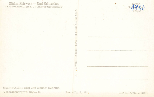01814 Bad Schandau FDGB Ferienheim "Voelkerfreundschaft"  * 1960