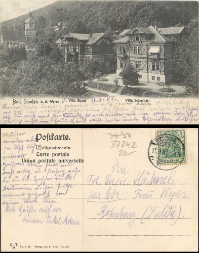 Bad Sooden Villa Sippel und Schreiber o 11.8.1907