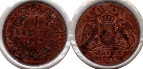 Baden 1Kreuzer 1863 coin