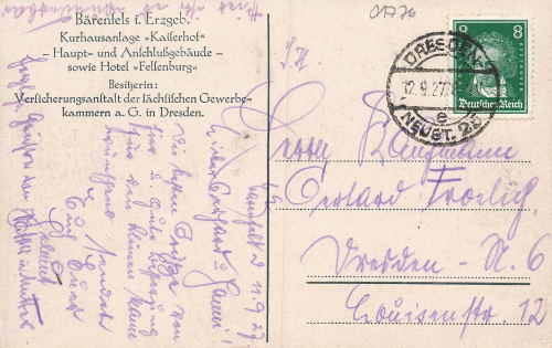 01773 Baerenfels Erzgebirge Kurhaus Kaiserhof Hotel Felsenburg o 1927