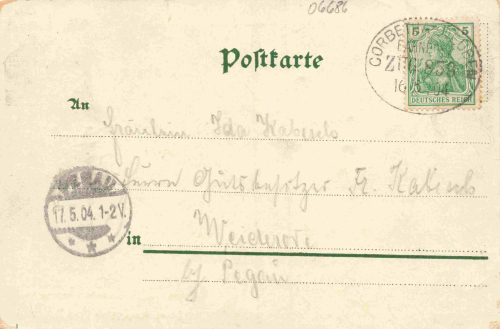 06686 Poserna Lützen Gasthof zum blauen Krug Litho Bahnpost Cobertha-Deuben Zug 858 o 1904