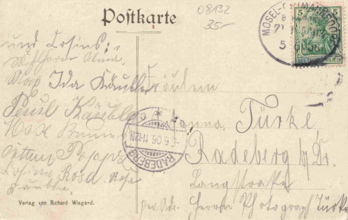 08132 Mülsen St. Micheln Gasthof Fabrik Litho Bahnpost Mosel-Ortmannsdorf Zug 5603 o 1906