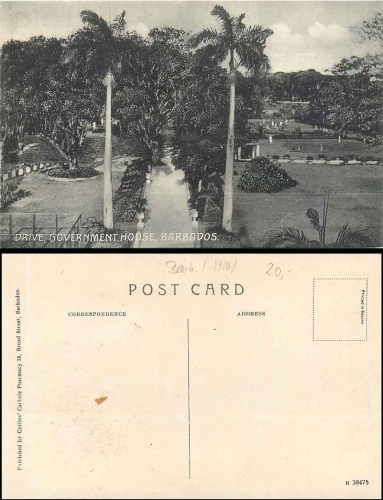 Bridgetown Barbados Government House Drive *ca.1920