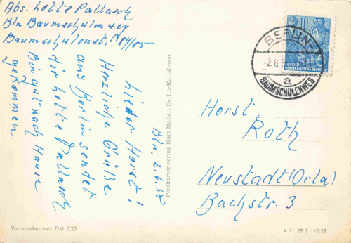 Baumschulenweg, Berlin – multi-view postcard, c. 1958