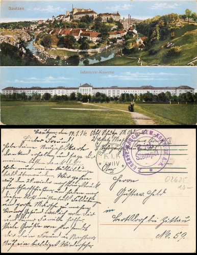 02625 Bautzen, Infantry Barracks Field Post 2nd Replacement Machine. Weight Comp. XII.A.-K. o January 15, 1916