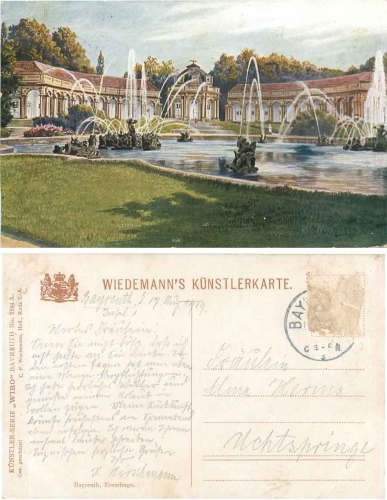 Bayreuth Hermitage Wiedemann's artist card o 17.8.1919