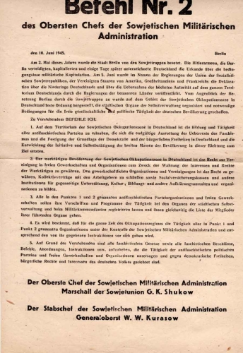 Order No.2 of the Supreme Chief of the Soviet Military Administration Berlin June 10, 1945