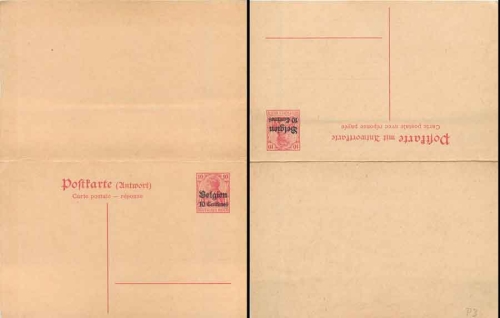 Belgien 10 Centimes Ganzsache mit Antwortkarte 10 Pfennig Germania