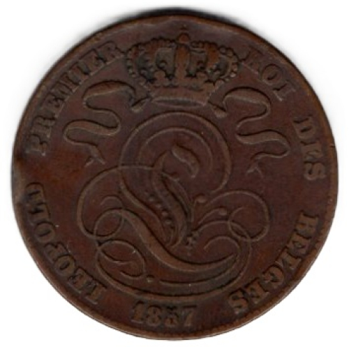 Belgium 5 centimes 1857 Leopold I copper coin