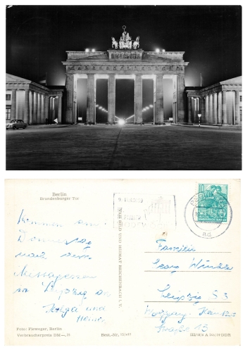 Berlin Brandenburg Gate at night o around 1959