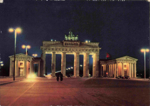Berlin Brandenburger Tor Nachtaufnahme alte Ansichtskarte o 1961