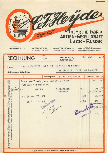 Britz Berlin Chemical Factory CF Heyde letterhead 1938