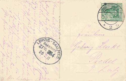 Charlottenburg, Berlin, Lietzensee, Neue Kantstraße, Leipzig–Saalfeld railway post service, train 364, 1911
