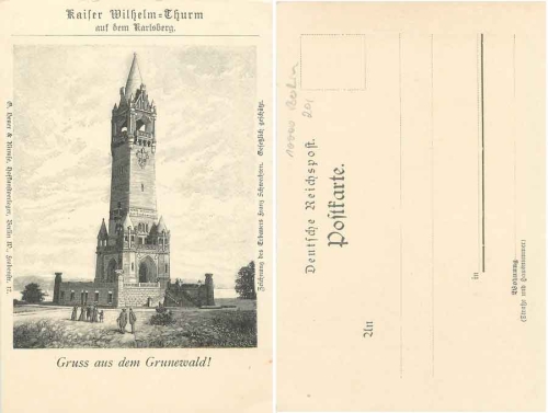 Grunewald Berlin Kaiser Wilhelm Turm auf Karlsberg  Litho * ca. 1900
