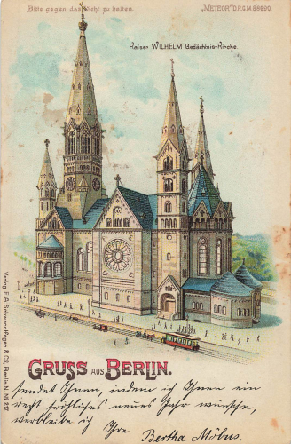 Berlin stop against the light AK, tram, memorial church, litho o 3.1.1901