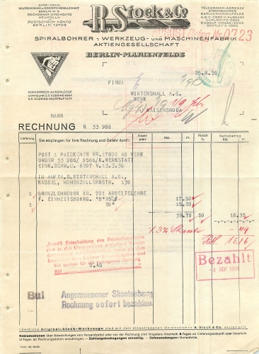 Berlin Marienfelde Maschinenfabrik R. Stock & Co. Letterhead 1936
