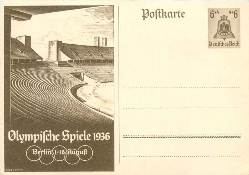 Berlin Olympische Spiele 1936 Ganzsache 6 Pfennig