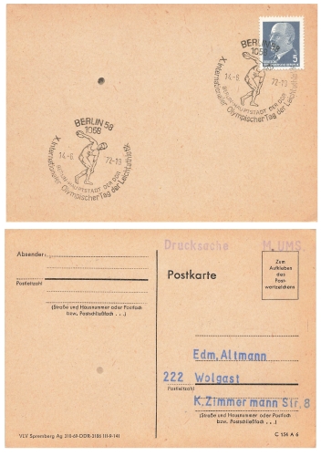 X. Olympischer Tag der Leichtathletik Sonderstempel auf Drucksache o Berlin 14.6.1972