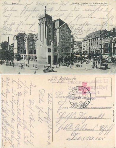 Berlin Bierhaus Siechen, Potsdamer Platz Field Post Club Hospital II Tempelhof Red Cross o 11.10.1915