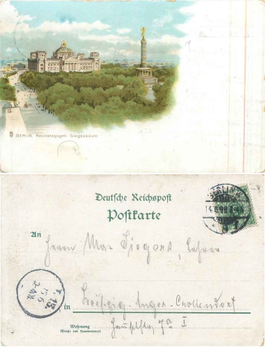 Berlin Reichstagsgebäude Siegessäule Litho o 14.6.1898