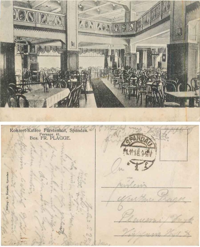 Spandau Berlin Konzert-Kaffee Fürstenhof o 21.11.1918