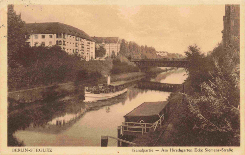 Steglitz, Berlin – Hirschgarten, corner of Siemensstraße – vintage postcard, circa 1920