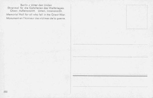 Berlin, Unter den Linden, memorial – vintage postcard, c. 1940