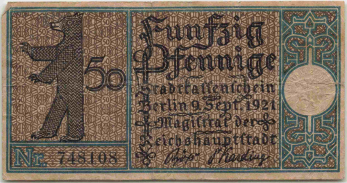 Berlin Notgeld Bezirk10 50 Pfennige