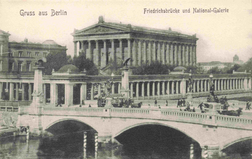 Berlin Friedrichsbrücke with the National Gallery – original vintage postcard, c. 1910