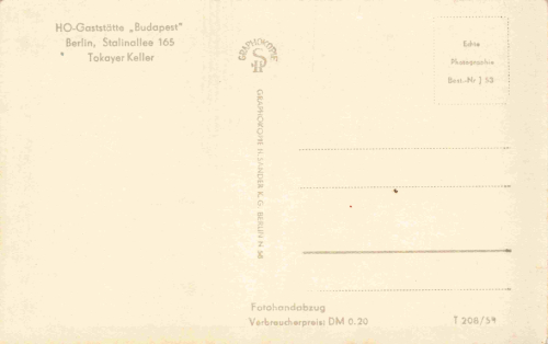 Berlin, Stalinallee 165, "Budapest" restaurant, interior view * 1959