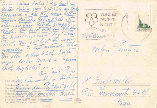 Berliner Mauer Checkpoint Carlie alte Ansichtskarte o um 1965