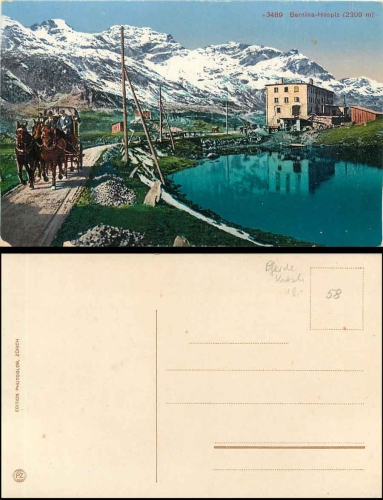 Bernina Hospiz mit Pferdekutsche  * ca. 1910