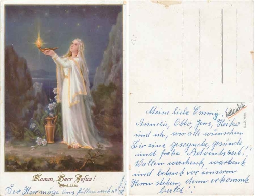 Engel schaut in Himmel mit Nachtlicht, * ca. 1940Betendes Frau Künstlerkarte * ca. 1920