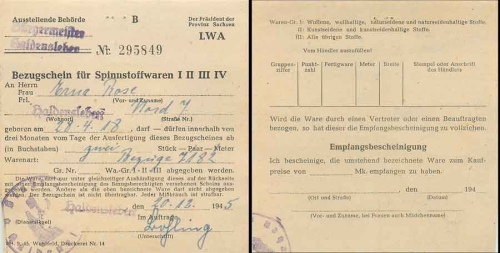 Haldensleben Procurement slip for spinning goods in the province of Saxony 20.12.1945