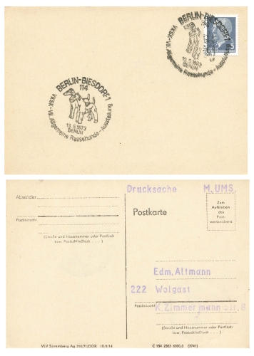 Biesdorf Berlin purebred dogs exhibition special stamp May 13, 1973