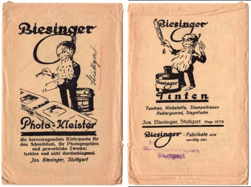 Ink advertising Biesinger Stuttgart packaging bag around 1930