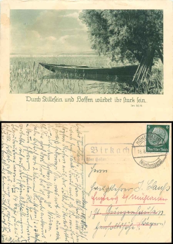 Birkach über Hohenheim Landpoststempel auf AK o 18.8.1936