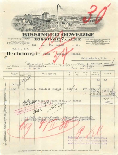 74321 Bissingen Enz Oilwerke Letterhead with factory view 1930