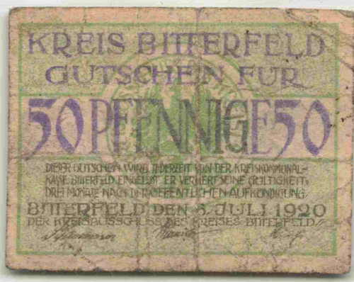 Bitterfeld 50-Pfennig emergency money note, 1920