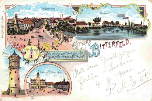 Bitterfeld Gruss aus... Litho mit Wasserturm o 1900