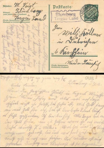 04886 Blumberg Torgau Country Country postmark o 30.12.1933