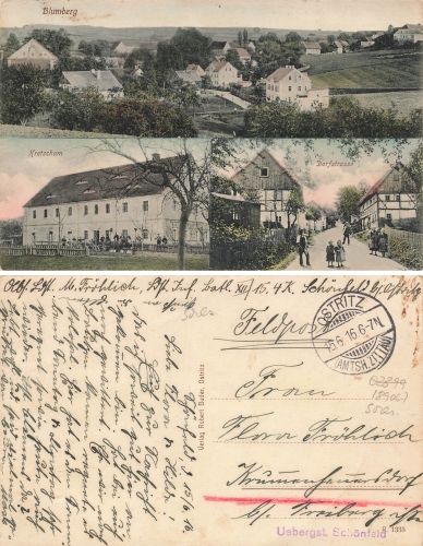 Blumberg bei Ostritz Kretscham Dorfstrasse Bratkow o 1916