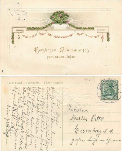 Flower basket Art Nouveau embossed card o 1912