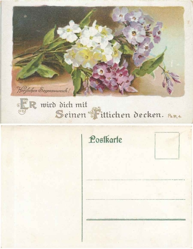Blumenstrauss "Er wird dich mit Seinen Fittichen decken Psalm 91-4 * ca. 1910