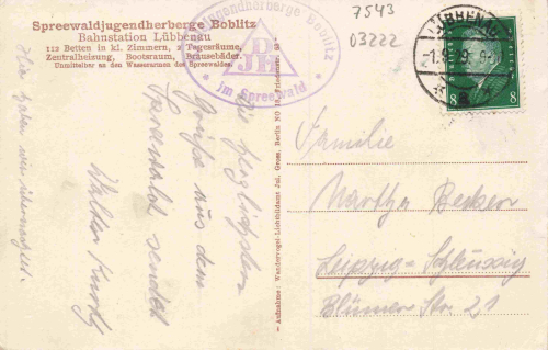 03222 Boblitz Lübbenau Youth Hostel – 1929