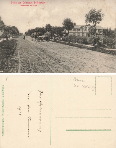 Bodenhagen Ostseebad Pommern Dorfstrasse mit Post Bagicz * 1914